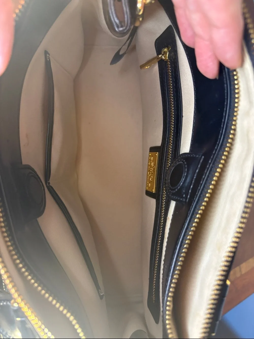Ralph Lauren Black Patent Leather Tote Bag with Gold Hardware